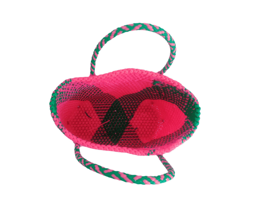 Small Handwoven Bag with Bright Pink and Green Accents view 2