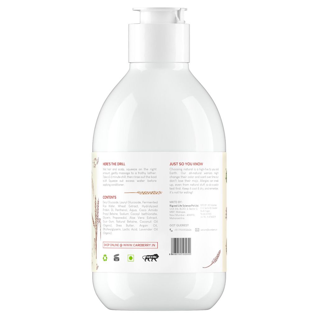 Careberry Fermented Rice Water & Wheat Volumizing Shampoo, Ayush Certified Ayurvedic, Sulphate & Paraben Free, Gluten & GMO Free, PH Balanced, 300ml view 2