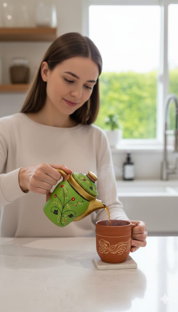 Designer Jug Made of Clay- Green Color view 2