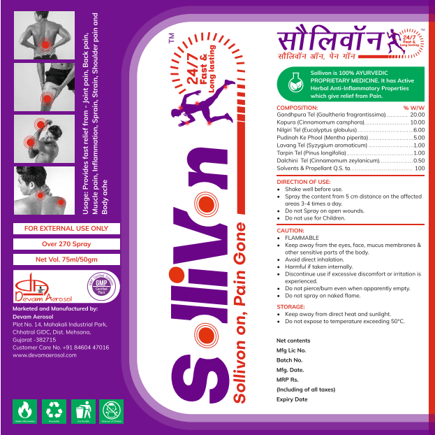Sollivon Pain Relief Spray – 75ml x Pack of 3 view 2