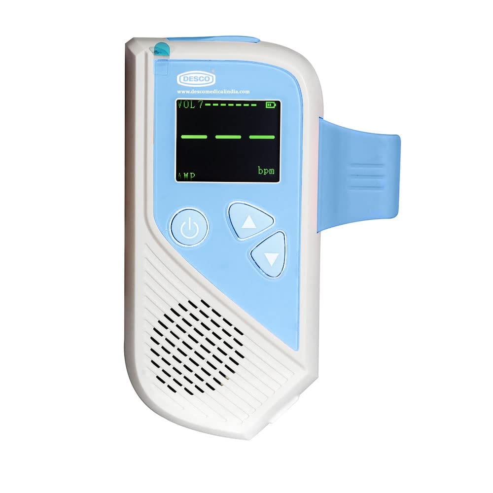 DESCO Fetal Heart Doppler, Fetal Heart Rate Monitor for Home and Clinic with USB Charging, Headphone Jack with Built-in Speaker (White & Blue) view 2