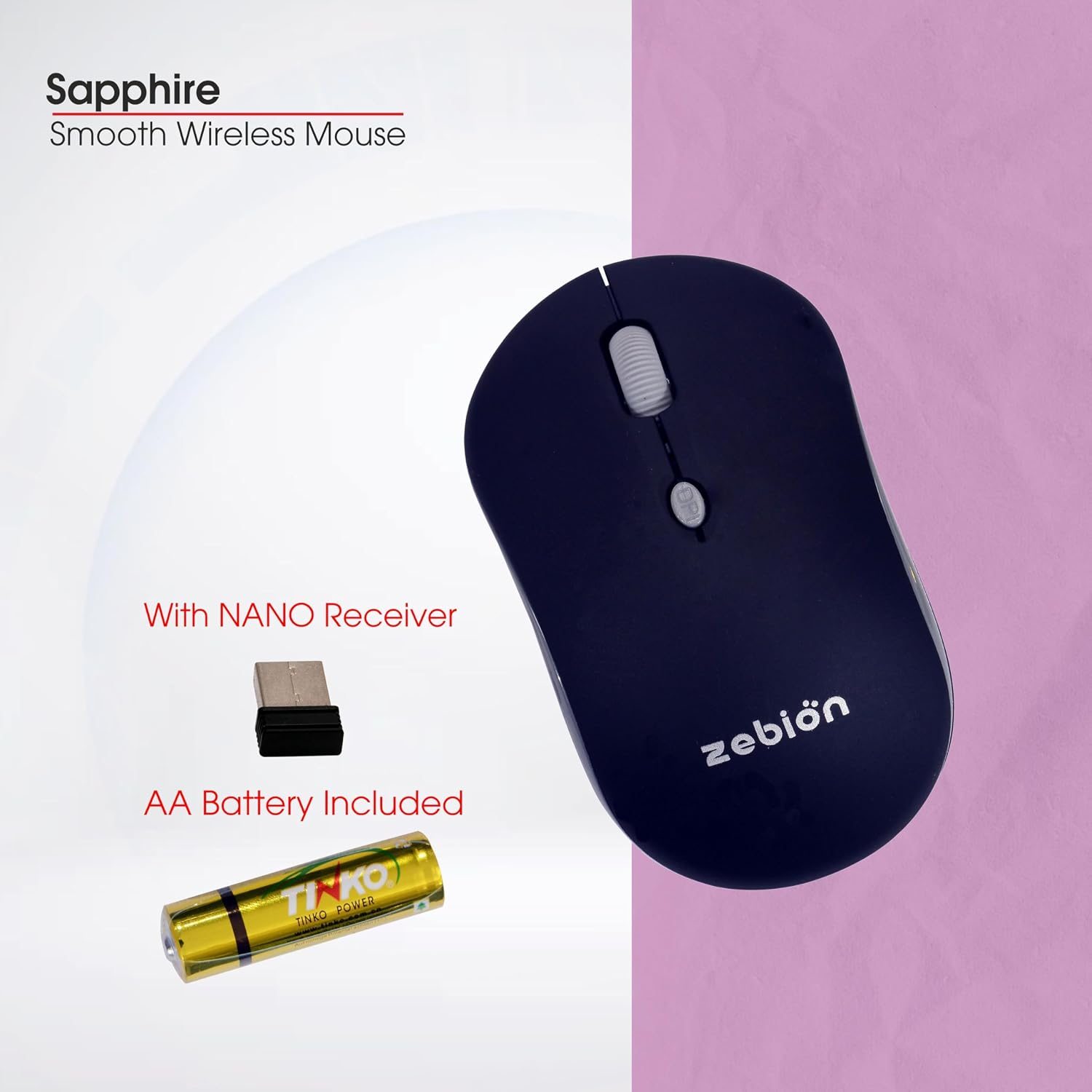 Zebion Sapphire Lightweight Wireless Optical Mouse - Black view 2
