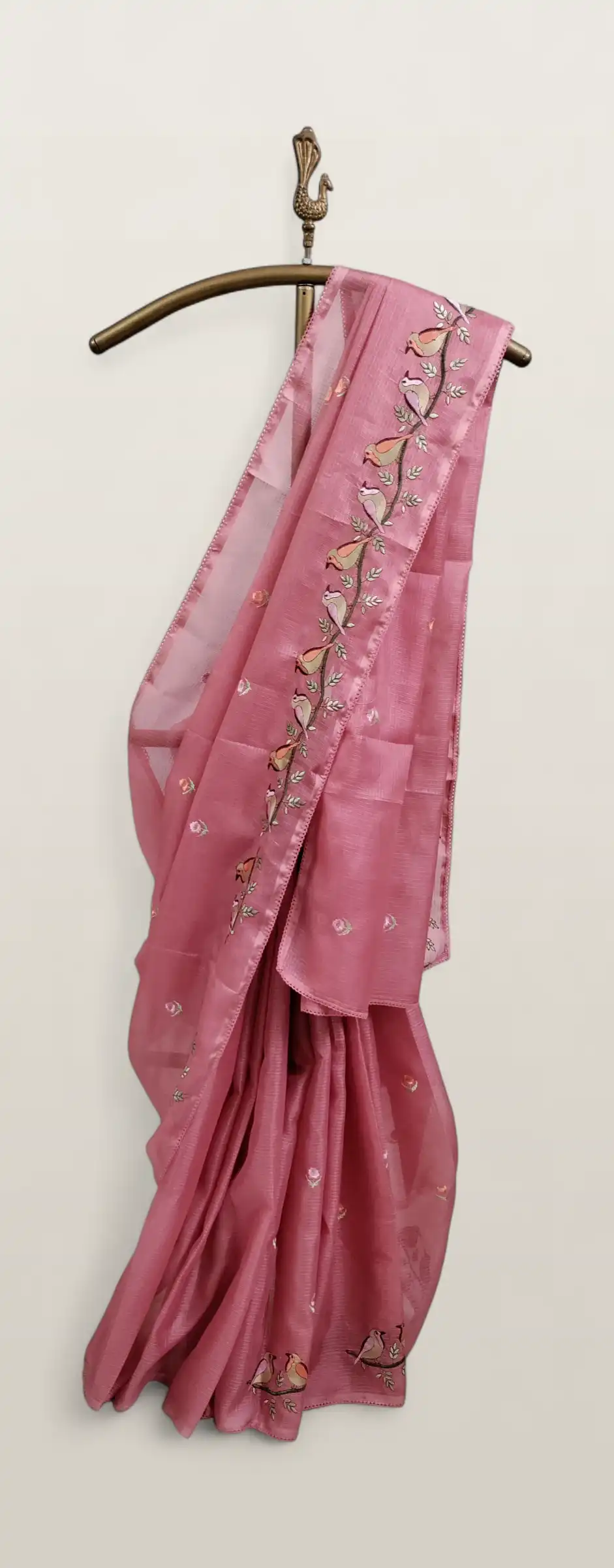 Dusty Pink Kota Doria Cotton-Silk Saree with Block-Print Buta view 2