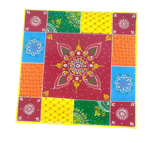 Wooden Embossed Painted Chowki for Home Decor view 2