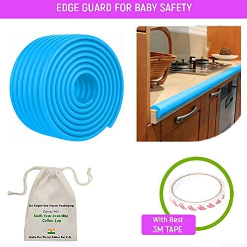 Safe-O-Kid' (Set of 2), Soft Cushioned 6.4 Ft / 2 Mtr Multi Functional Edge Guards with Strong 3M Adhesive, Safety for Sharp Edges for Babies- Blue view 2