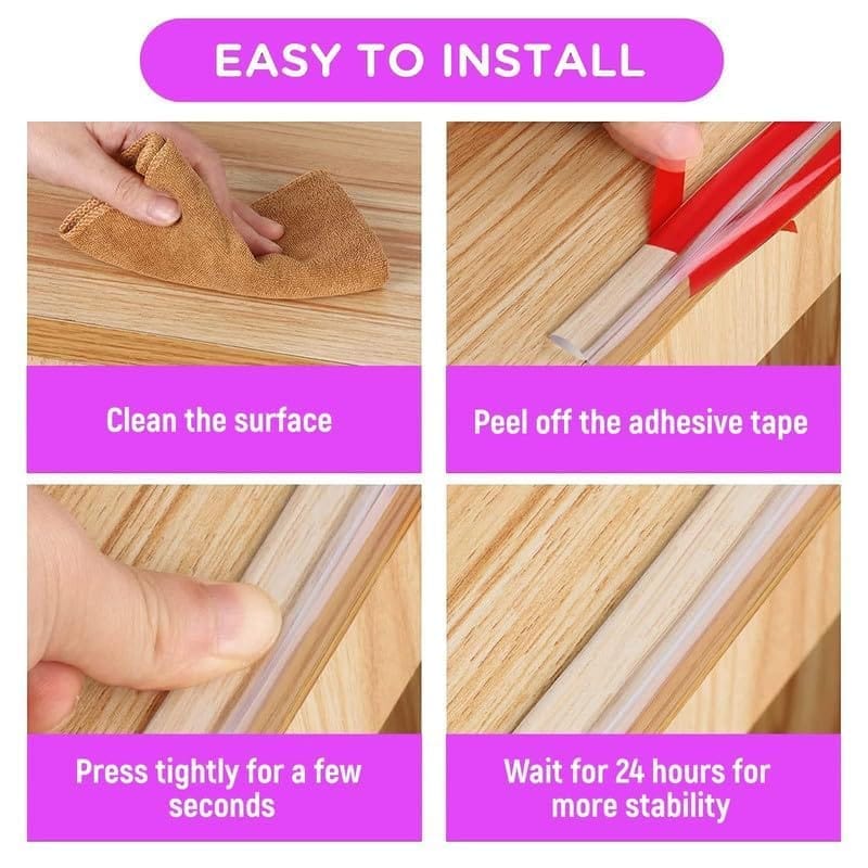 Safe-O-Kid' Silicone Edge Protector 16.5 Ft / 5 Mtr Edge Guard with Strong 3M Adhesive, Safety for Sharp Edges for Babies- Transparent view 2