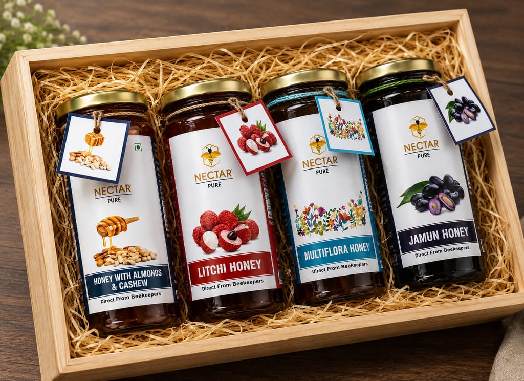 Honey Combo gift pack with wooden pine tray & Wooden spoon. view 2