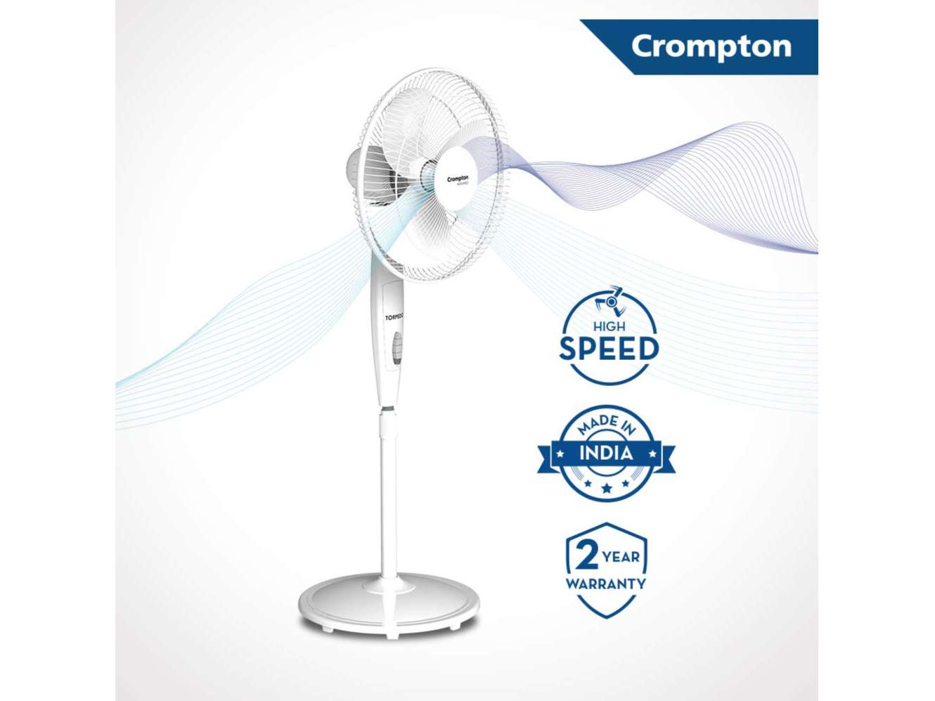 Crompton High Speed Torpedo 400mm Pedestal Fan - KD White view 2