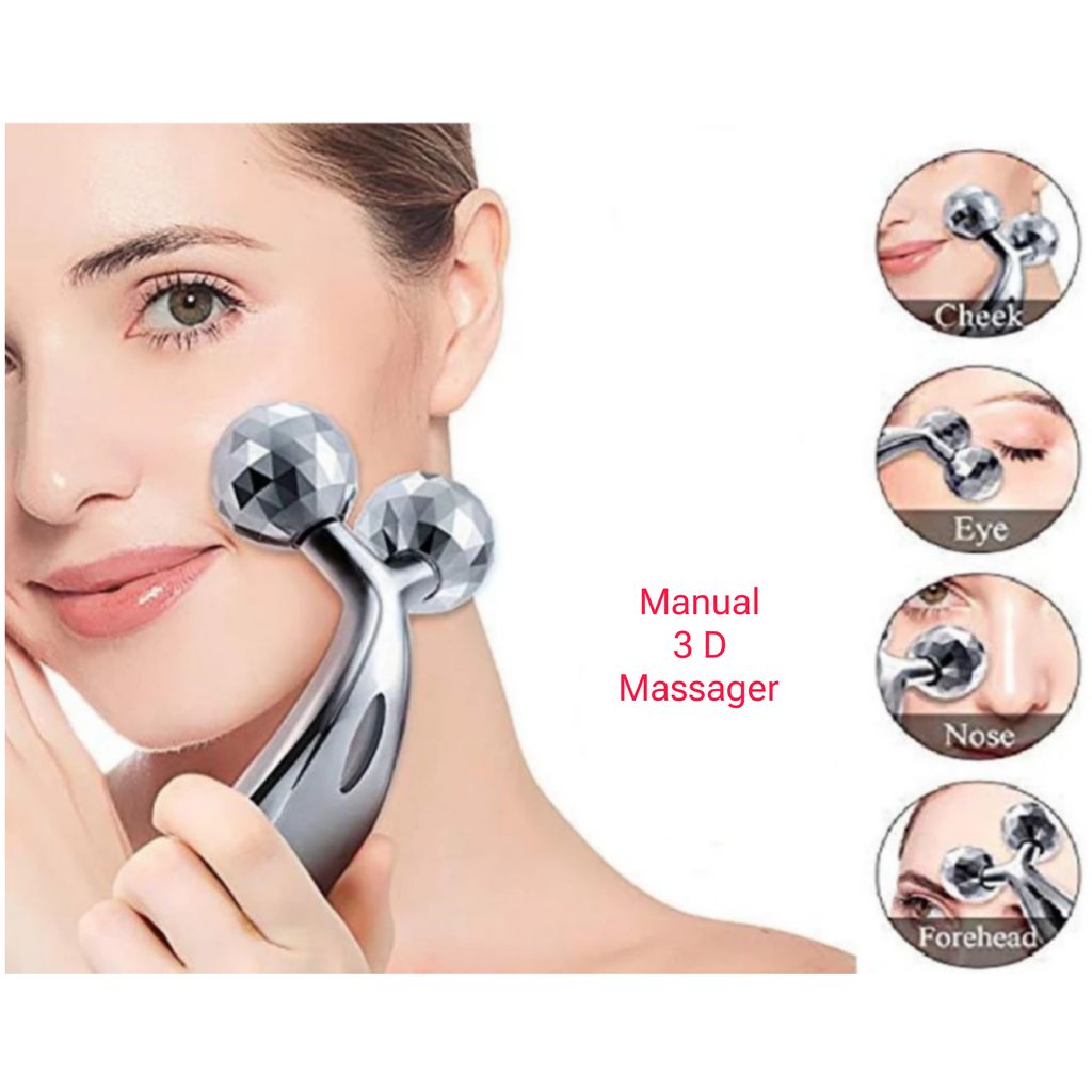 Qawvler Manual 3D Massager Roller 360 Rotate Face Full Body Shape for Skin Lifting Wrinkle Remover Massager Pack of 1 (Silver)