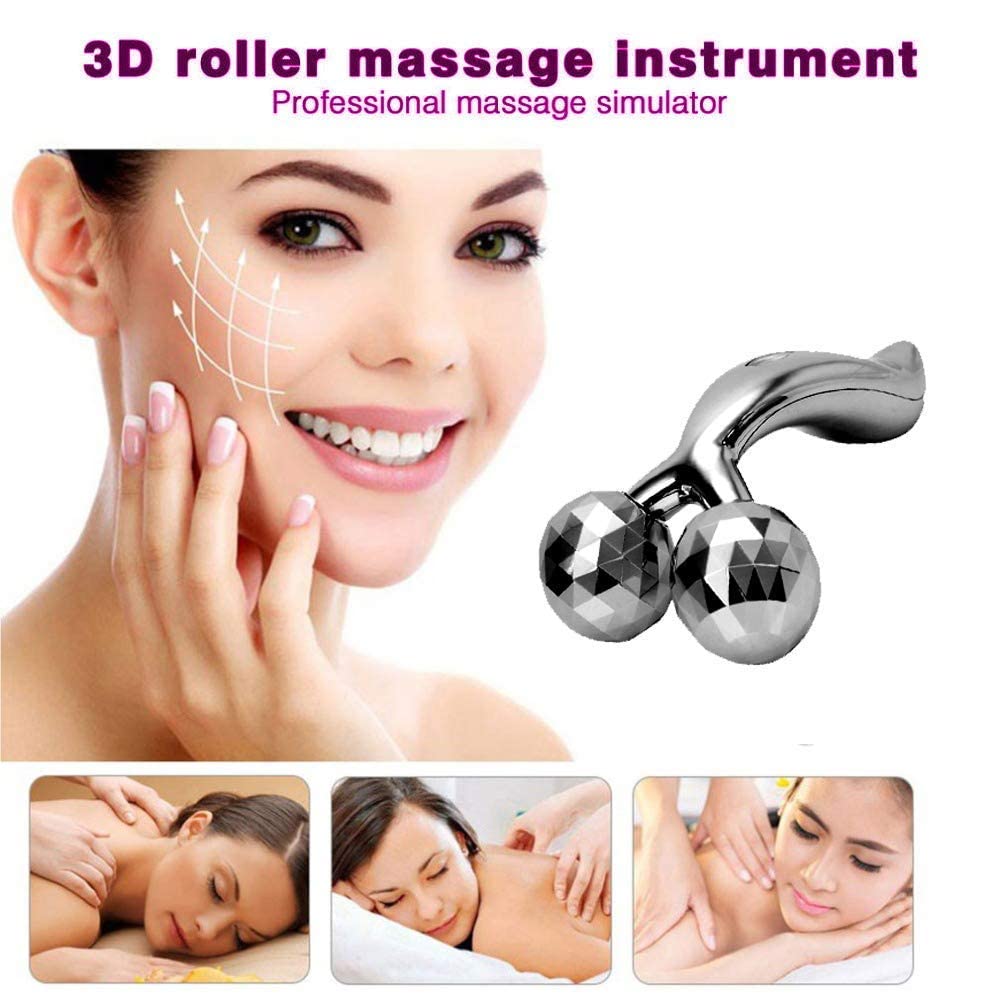 Qawvler Manual 3D Massager Roller 360 Rotate Face Full Body Shape for Skin Lifting Wrinkle Remover Massager Pack of 1 (Silver) view 2