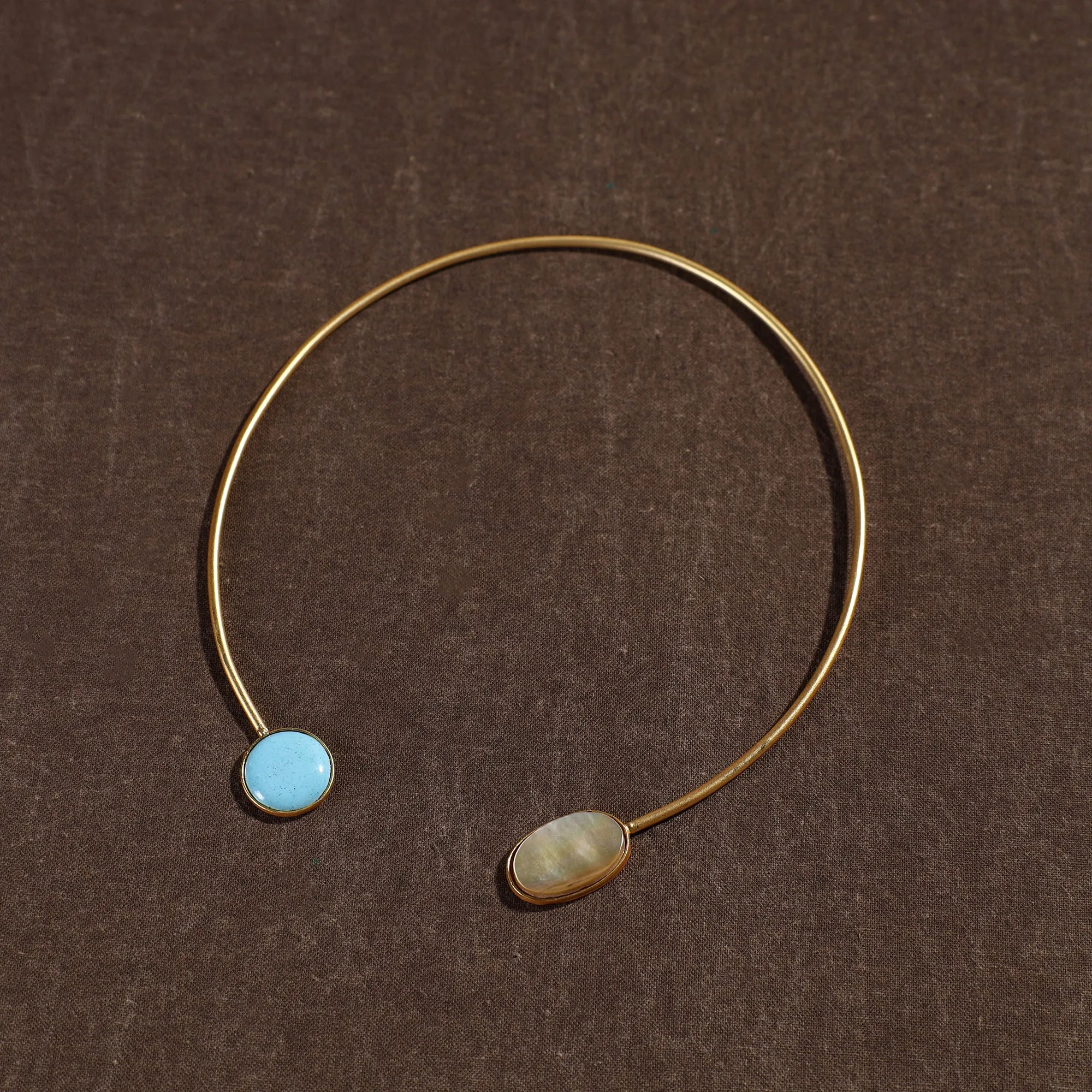Multicolor Brass Hasli Necklace with Seashell Pendant view 2