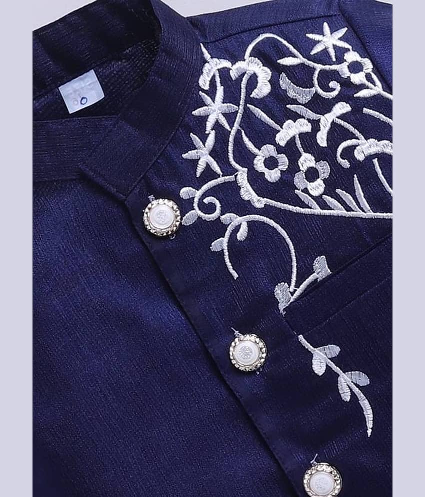 hrr Boys Silk Dark Blue Kurta Pyjama Set ( Pack of 1 ) view 2