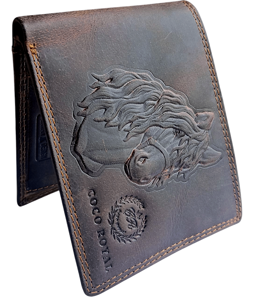 COCO ROYAL 100% Leather Self Design Men's Two Fold Wallet With 8 Slots For Card ( Brown , Pack of 1 ) view 2