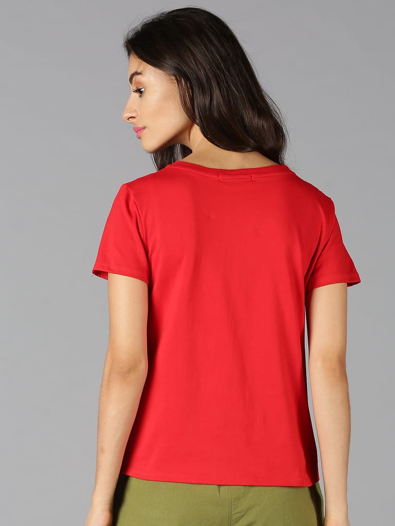 Cotton Red Graphic Casual T-Shirt view 2