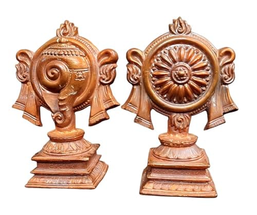 Searchers Paradise - Copper Idols Sanghu and chakram 4.1 inches, Copper Handmade 520 Grams, Patina Antique Finish, Pack of 1 Piece view 2