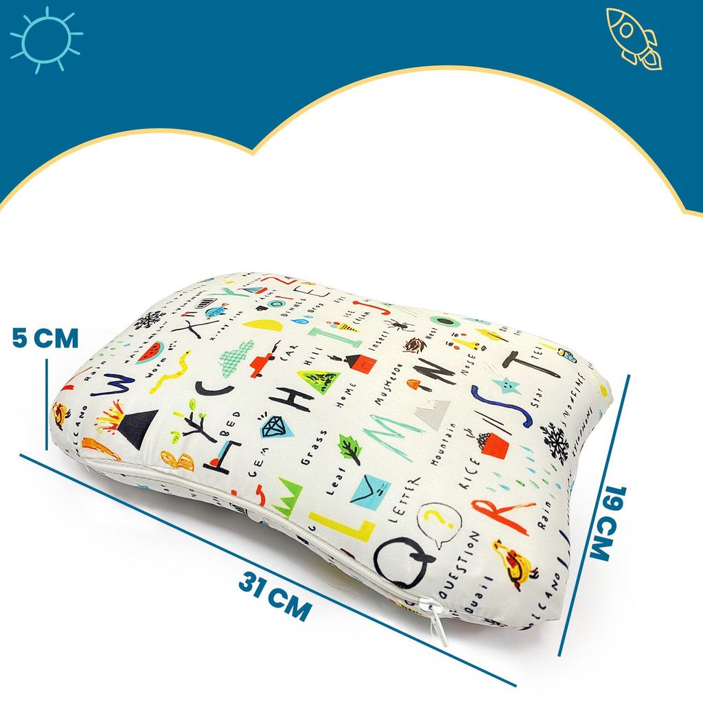 Sleepsia Memory Foam Ultra Soft Pillow Ideal for 0-12 Month with Butterfly Shape, Toddler Pillow for Girls & Boys with Alphabetic Print, White (Pack of 1) view 2