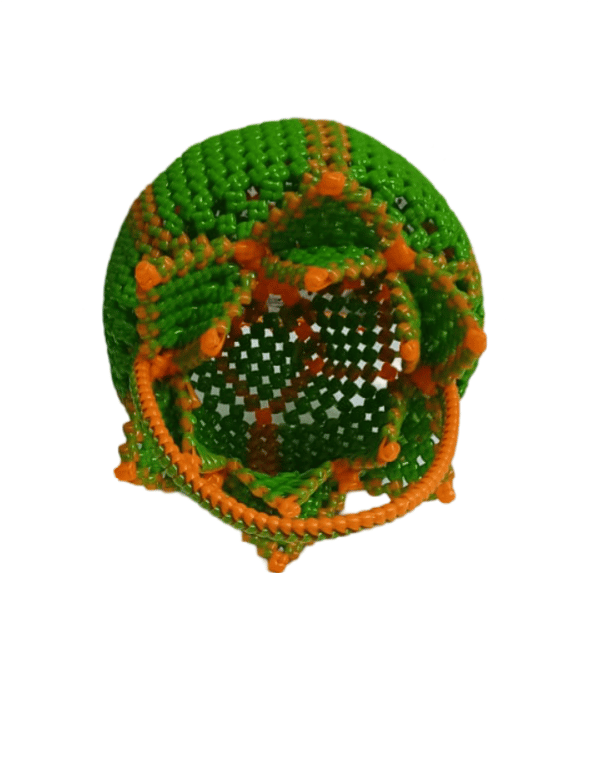 3D Printed Miniature Green and Orange Beaded Basket view 2
