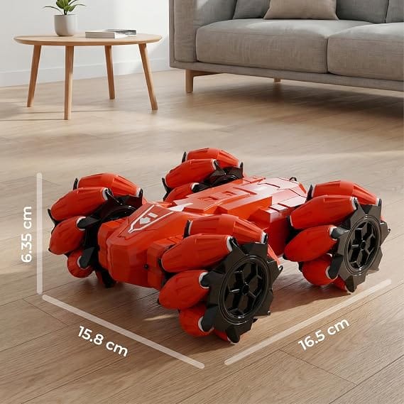 Lifelong Remote Control Drift Car Red | 4×4 Stunt Car with Rechargeable Battery | Double-Sided High Speed 360° Rotating Flip Action | Shockproof & BIS Approved RC Car Toy for Kids 3–12 Yrs view 2