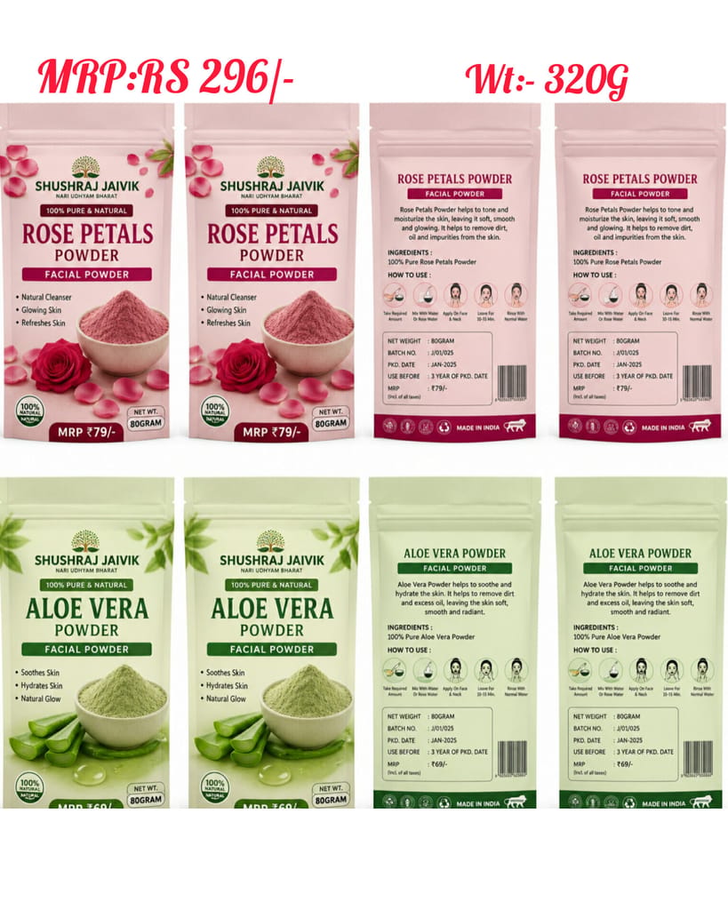 Rose Petals Powder & Aloe Vera Powder Facial Powder Combo | 80GRAM Each | 100% Pure & Natural | Skin Care | SHUSHRAJ JAIVIK view 2
