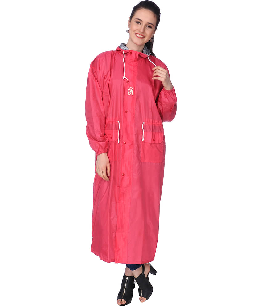 Goodluck Polyester Long Raincoat - Peach view 2