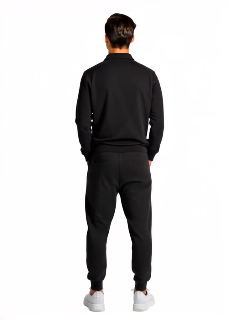 HAZAWA Men's Black Casual Tracksuit Set – Zip Collar Tshirt & Joggers, Stylish, Fashionable, gymwear, All Seasons Wear, Tracksuit view 2