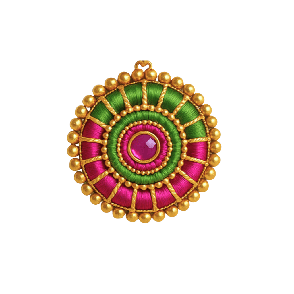 Antique Silk Thread Flower Necklace with Stud and Jhumka Earrings for Women view 2