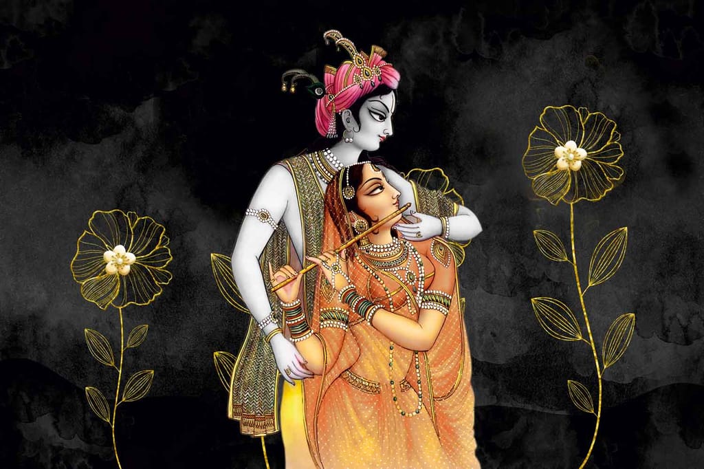 LORD RADHA KRISHNA WALLART 24in X 16in WITH BLACK FRAME view 2