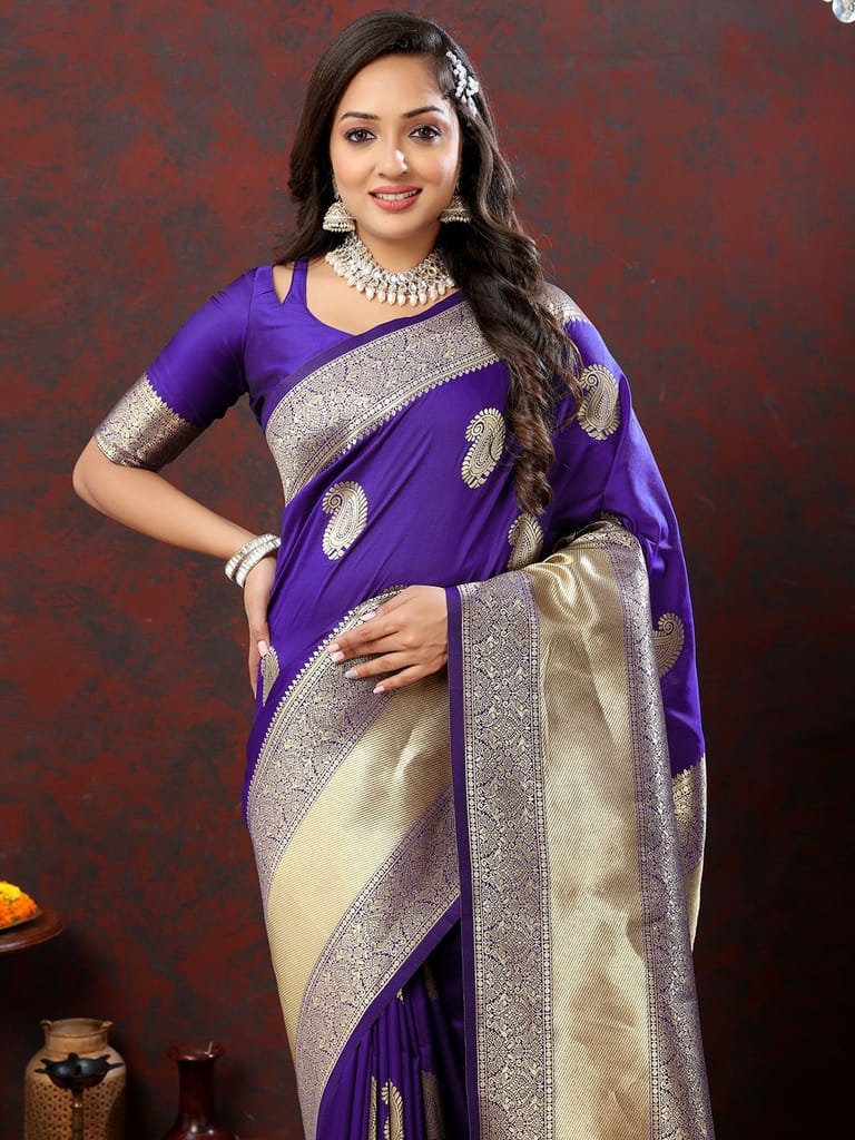 Purple Soft Silk Woven Design Gold Zari Weaving Saree view 2