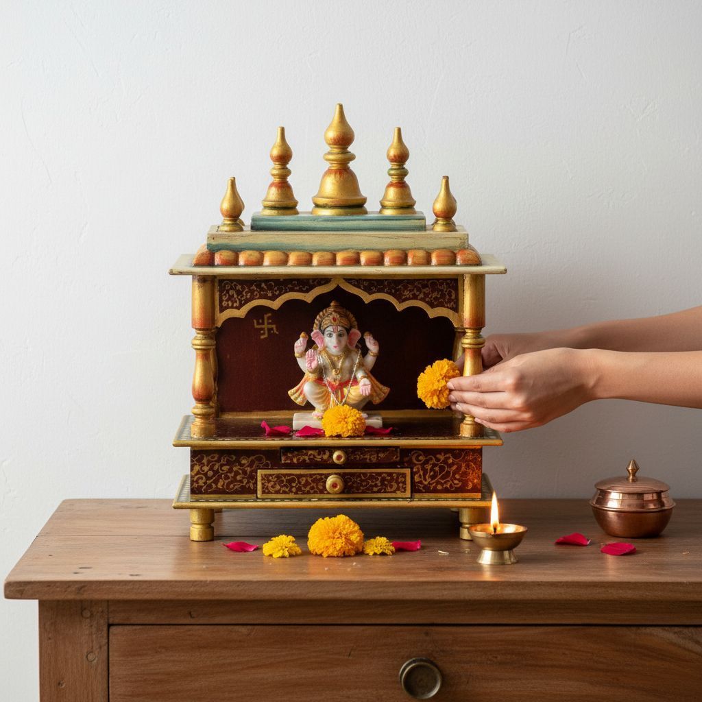 Beautifully Handcraft Painted Wooden Ganesh Temple-Pooja Mandir view 2