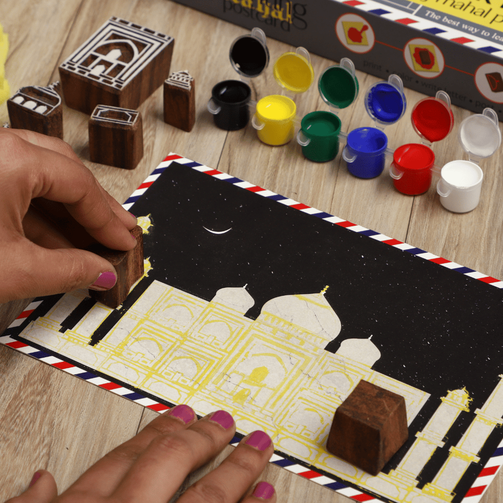 DIY Wooden Block Printing Craft kit Monuments of India - Taj Mahal view 2