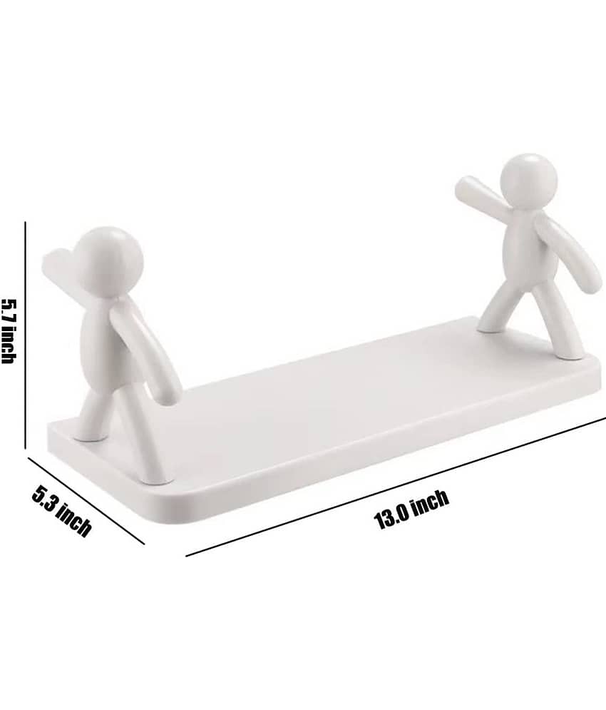 BLUE HOME AND KITCHEN Plastic Self Adhesive Wall Mounted Human Figure Plastic Bathroom Shelf White (Pack of 2) view 2