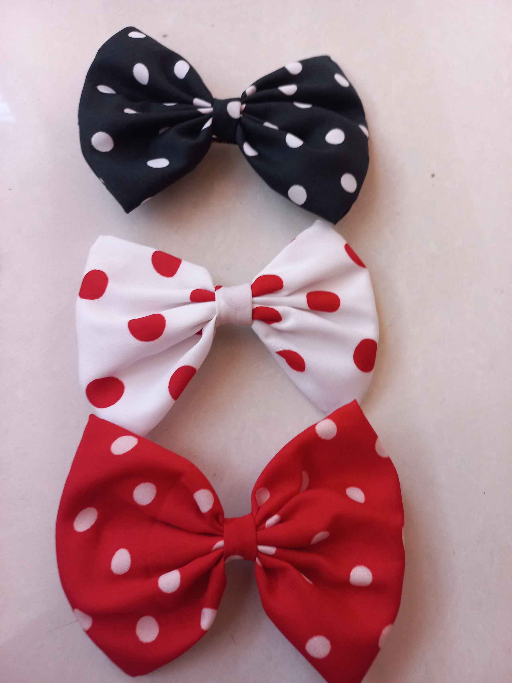 Polka Dot Hair Bows, 3 Pack, Red, Black, White, Classic Style view 2