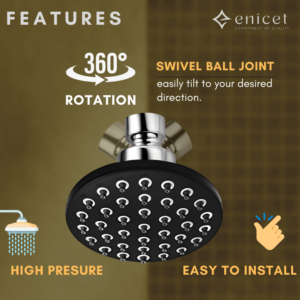 Enicet 5 Inch Shower with Arm and Flange, luxury Chrome Plated, Brass Arm and Flange view 2