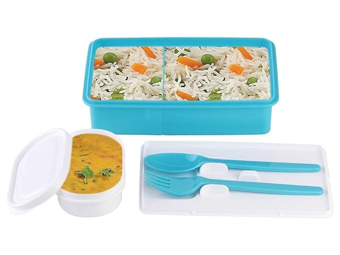 UNMEE Plastic Lunch Box with With Fork & Spoon Blue Ideal for Office|School | College|Picnic|Boys| Girls| Men| Leak Proof|Multipurpose| Gifting|Special Occasion