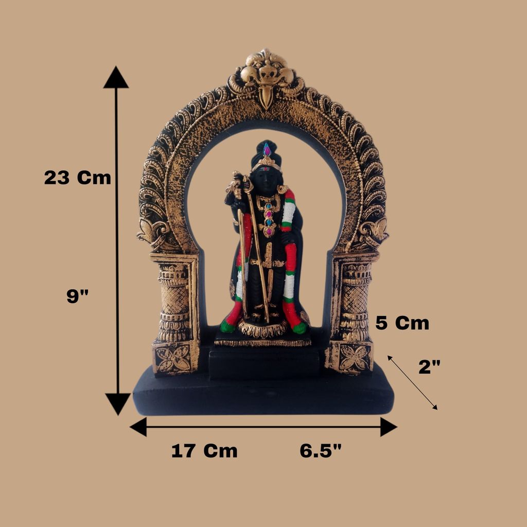 AMS Lord Murugan Idol l Subramanya Swamy Idol with Arch for Home Decor, Office, Pooja Room l Black Resin Shanmuga Showpiece l 23 Cm Karthikeya Murti for Housewarming and Wedding Gift view 2