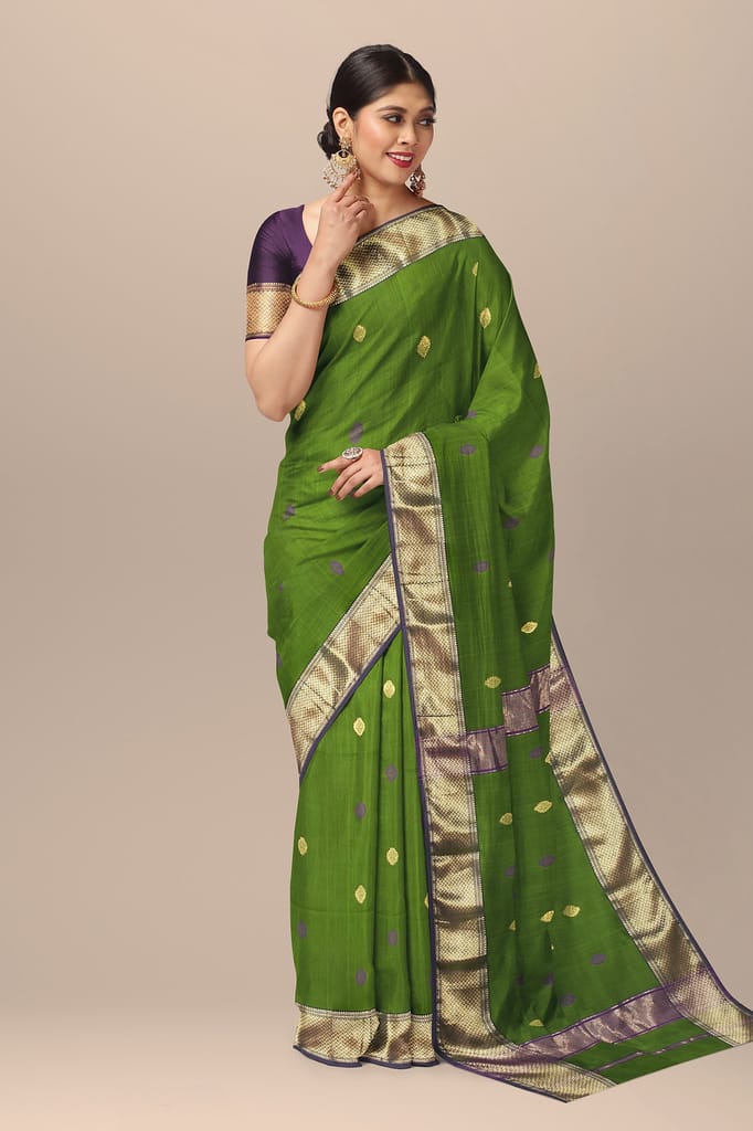 Olive Green Diamond Buta Maheshwari Silk Saree SKU-BS10032 view 2