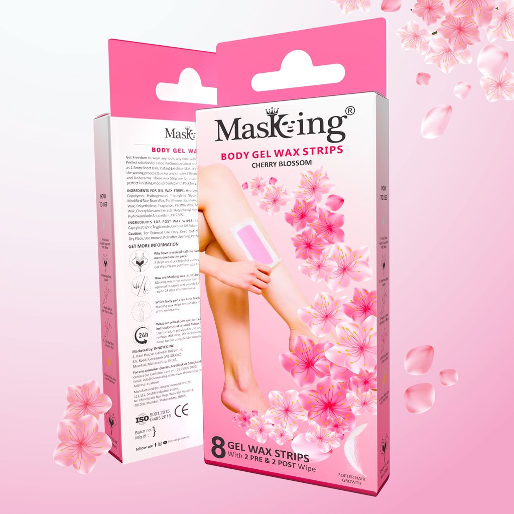 Masking Full Body Gel Waxing kit for All Skin Type, Ready to use Gel Wax Strip Hair Removal for Women, 1 pack - 08 Strip with 2 Pre & 2 Post Wipe, pack of 4 view 2
