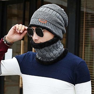 Winter Woolen Cap with Neck Scarf for Men and Women/Winter Caps for Men/Woolen Cap (Multi Color) view 2