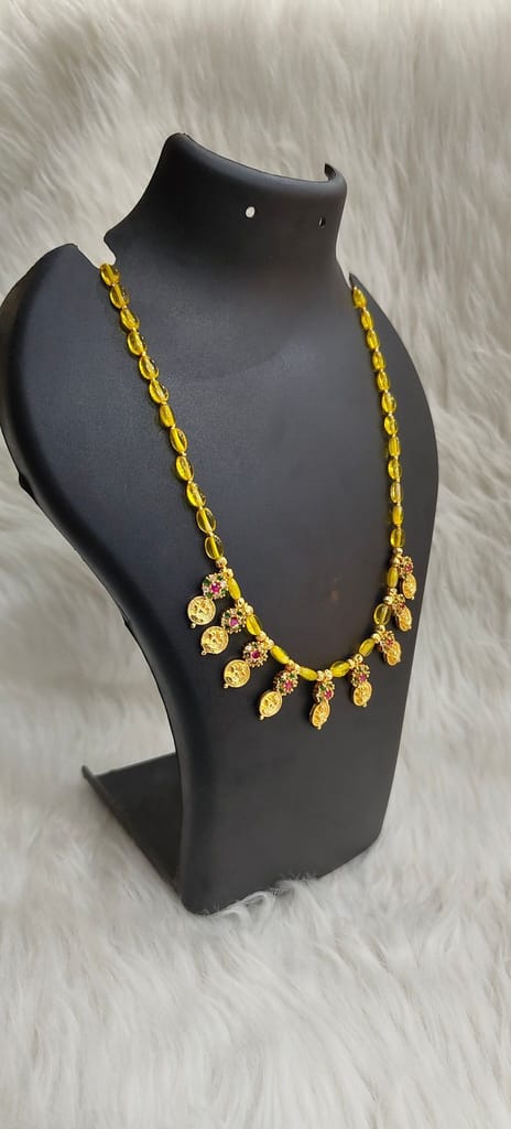 Gold Plated Traditional Indian Necklace Set with Lakshmi Coins and Beads view 2