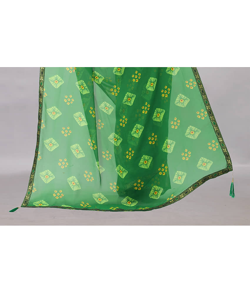 Rhey Chiffon Printed Saree With Unstitched Blouse Piece ( Green ) view 2