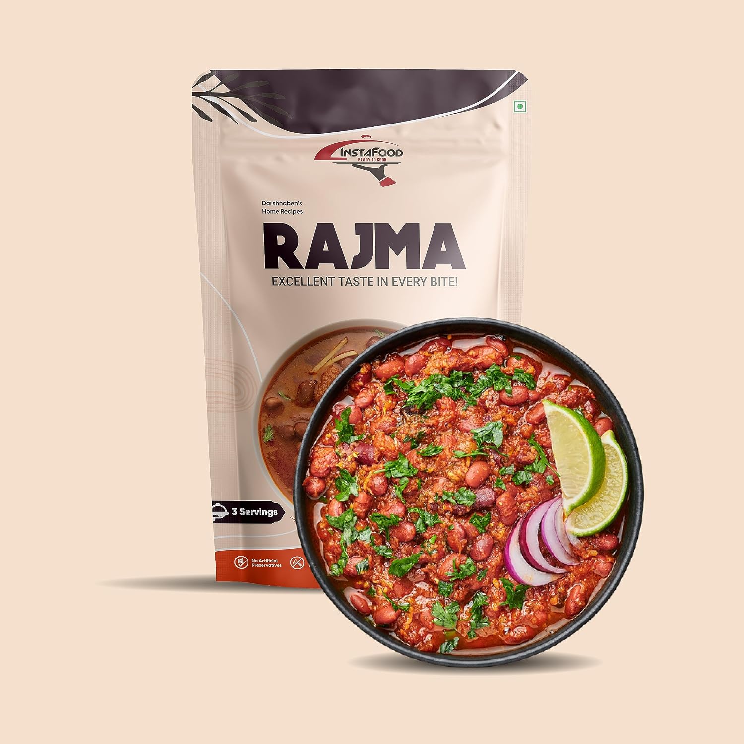 INSTAFOOD Rajma | Ready to Eat & Cook Meal | 3-4 Servings | After Cooking Gets 700 gm to Serve | Zip Lock Packaging | Vegetarian Meal | Just Add Water and Cook, 150 gm view 2