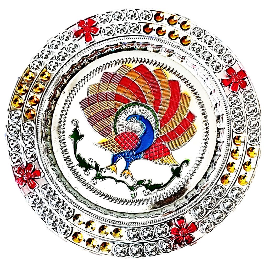 Omkar by R3 Inc. Multicolor Silver Gift Plate, Basket with Shagun Potli for Gifts Hampers | Fancy Hamper| Wedding Basket / Pouch for gift Packing (Pack of 3) view 2