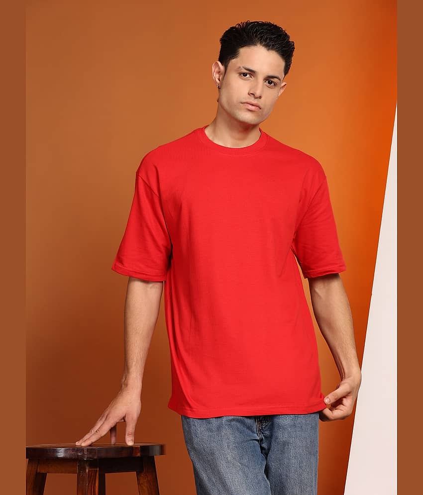 ENCIGER Men Cotton Oversized Fit Solid T-Shirt ( Orange )