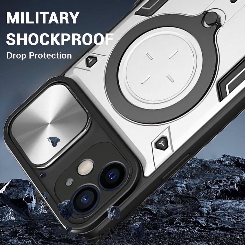 LIRAMARK Case Compatible with Apple iPhone 12 (6.1 inch) with Stand & Slider Camera Military Grade Drop Protection view 2
