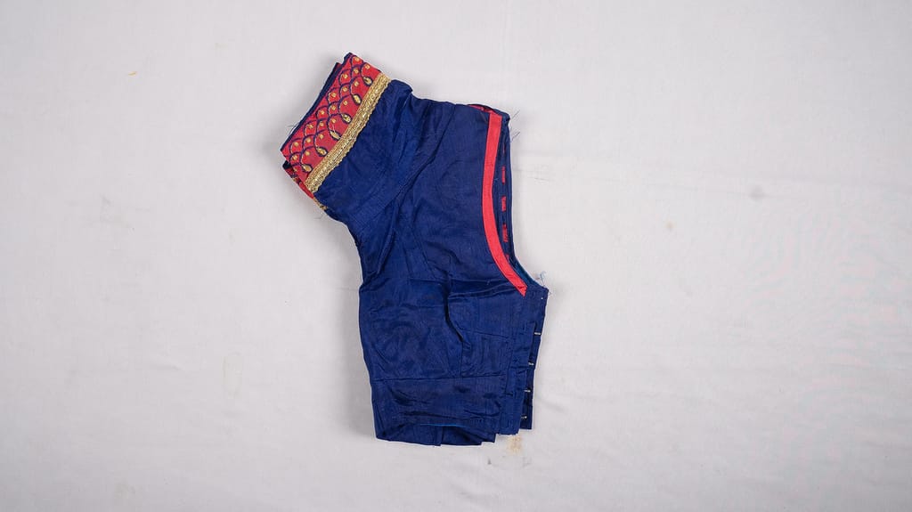 Sleeveless Blouse in Blue with Red and Gold Embroidery view 2