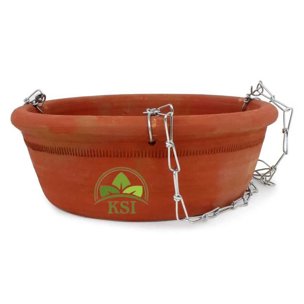 KSI Earthenware Hanging Bird Bath Bird Feeder Hanging Bird Water Feeder Natural Clay Bird Feeding & Watering Supplies for Balcony Garden (Hanging Pot) view 2