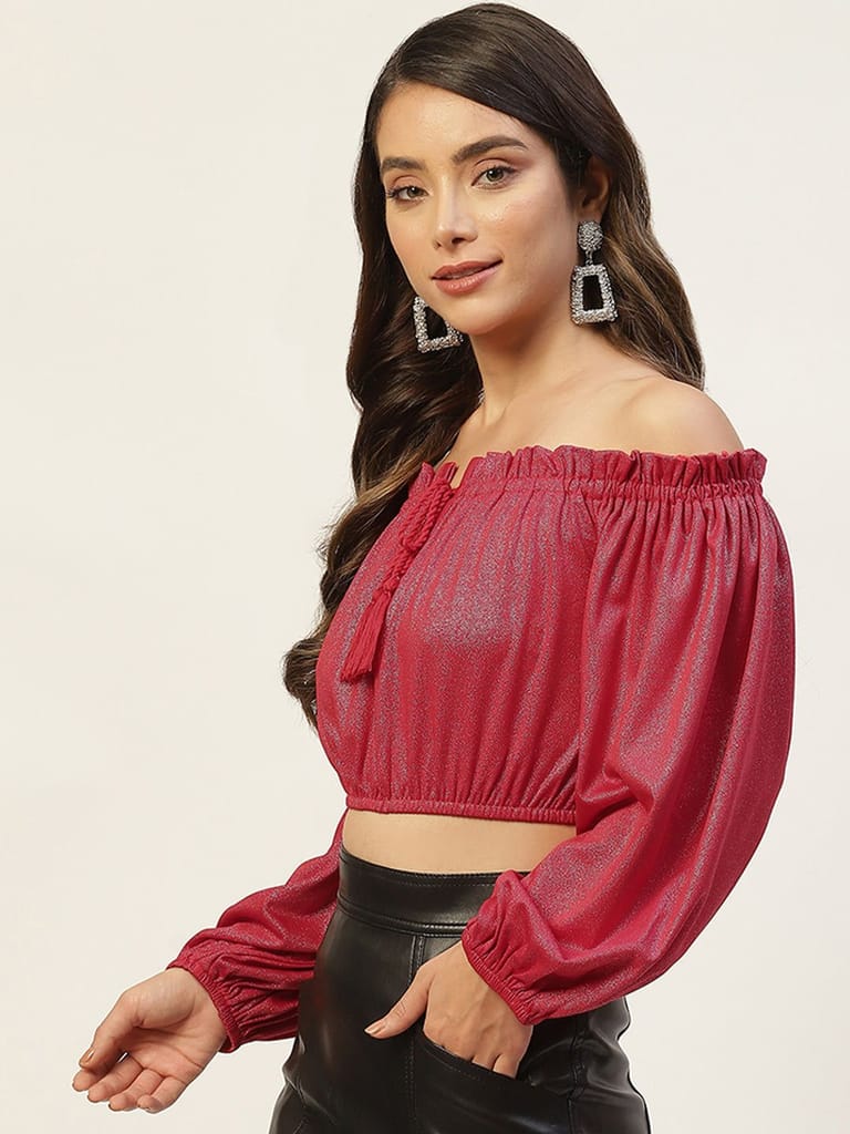 Red Off-Shoulder Crop Top view 2
