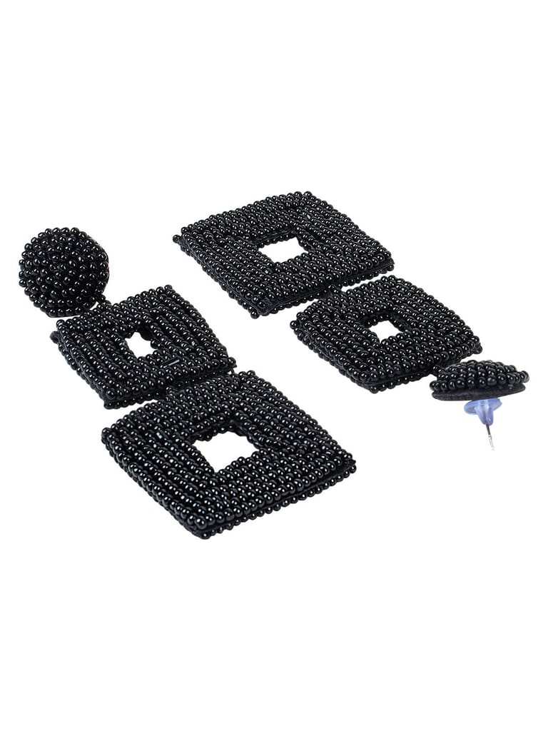 Cardinal Black Beads Handmade Weaving Geometric Design Earings view 2