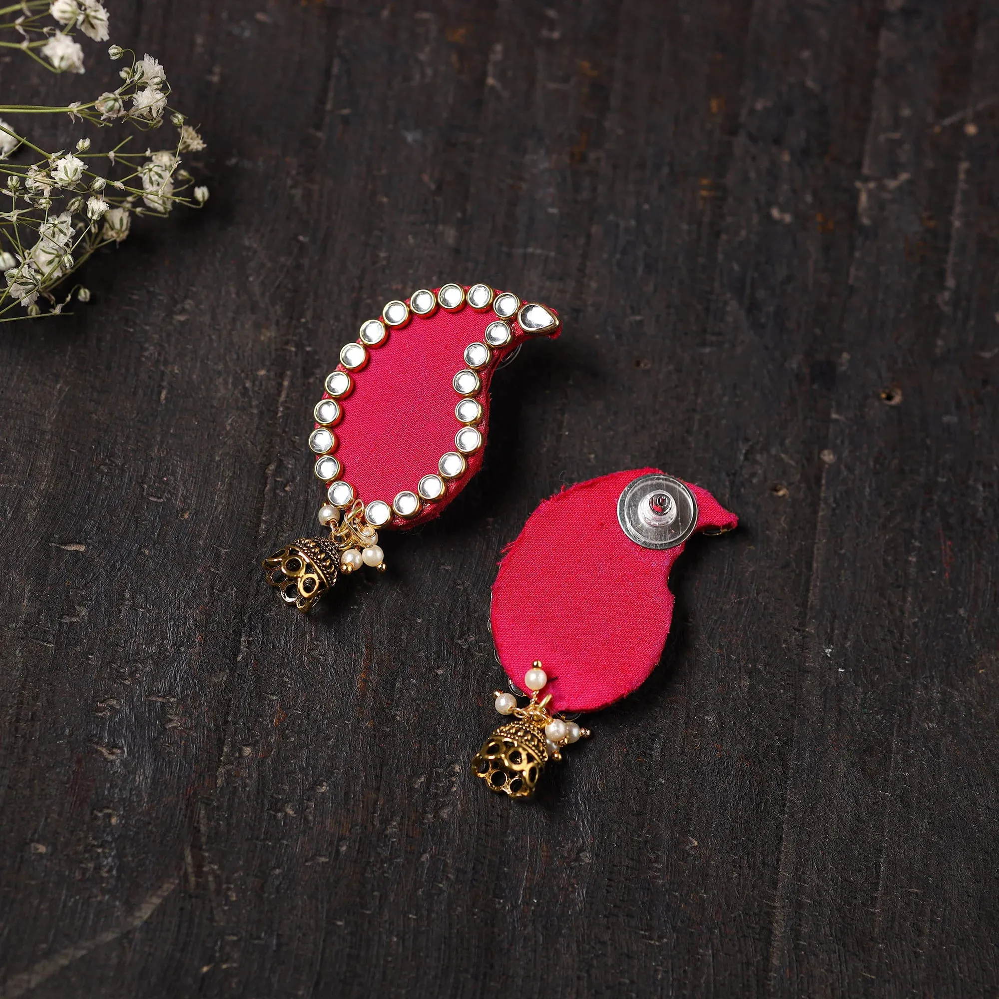 Pink - Kavya Stone Work Fabart Earrings view 2