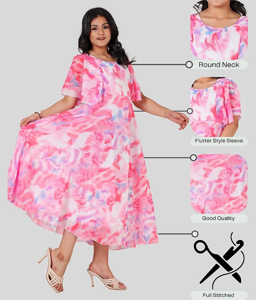 Aarya Designer Georgette Gown For Girls ( Pack of 1 , Pink )